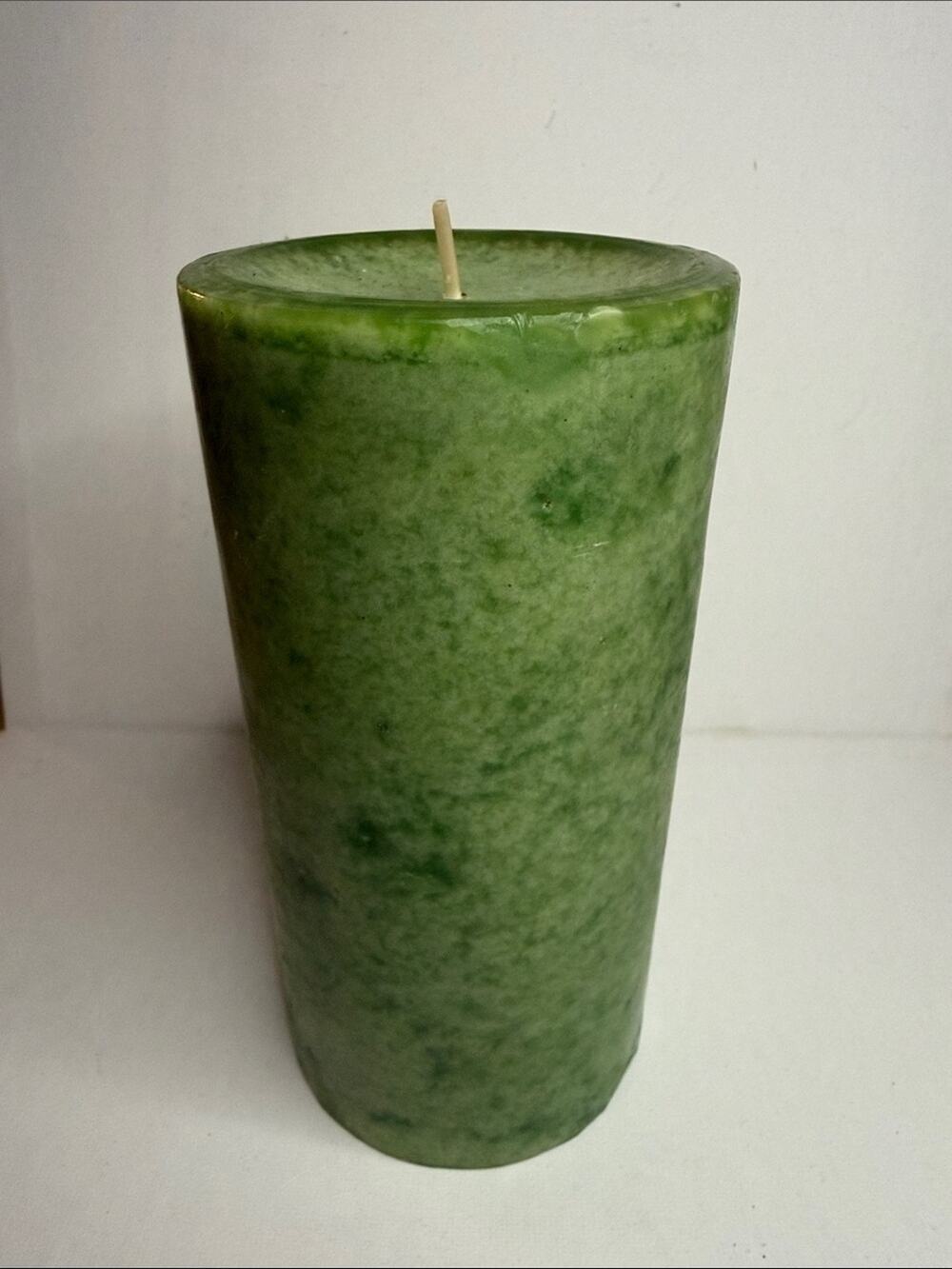 Pier 1 Green Marbleized Pillar Candle